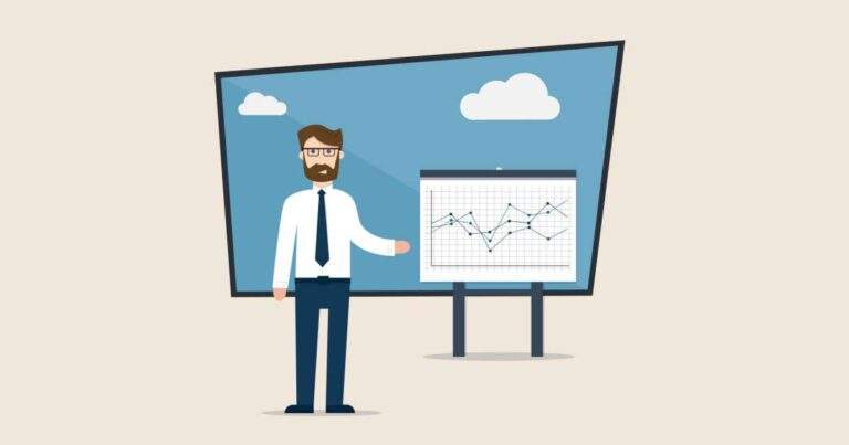 Ilustración consultor con esquema de resultados